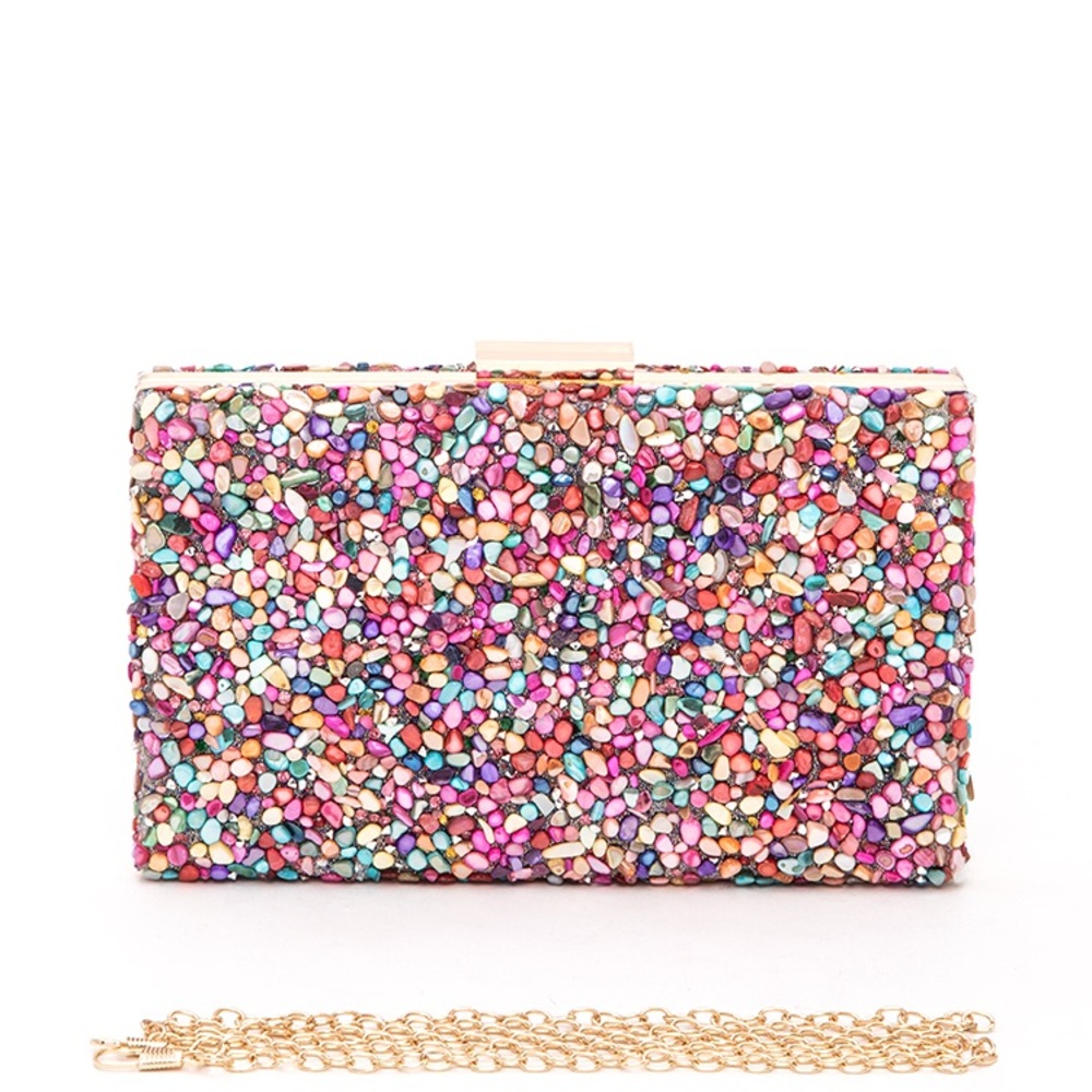 Mix Gemstone Druzy Box Clutch Bag W/Strap